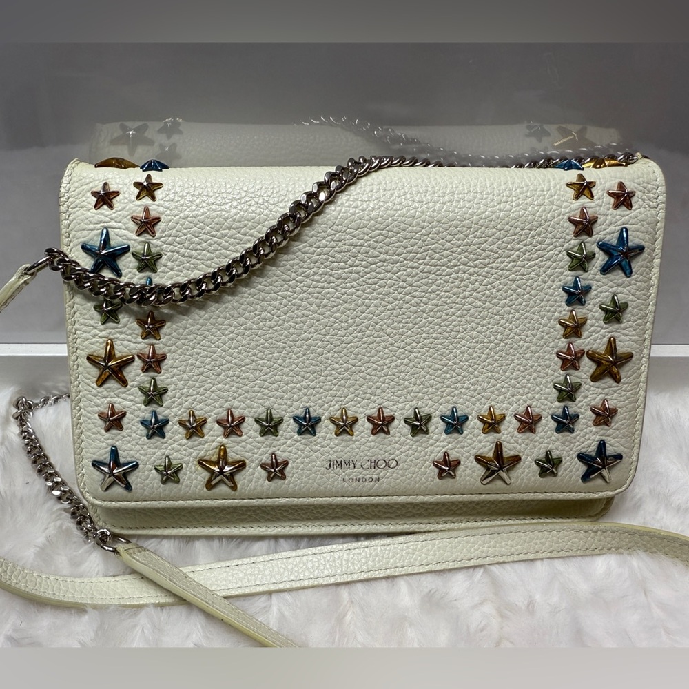 JIMMY CHOO White Mustard Interior Studded WOC Shoulder Bag